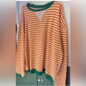 #1002 NWOT Free People Irregular Striped Oversize Crewneck Sweatshirt